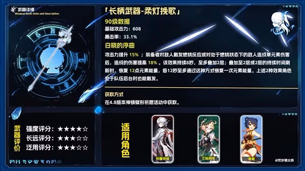《原神》4.8柔燈輓歌強度及適用角色分析