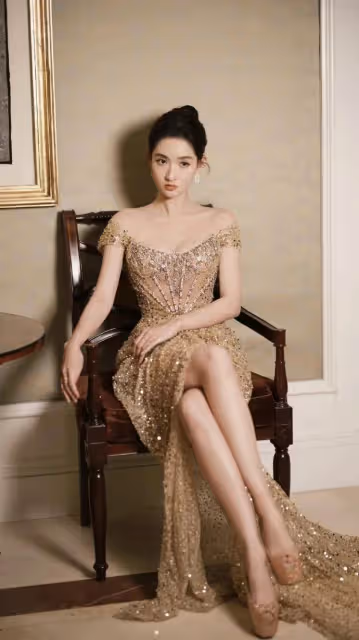 王玉雯穿鎏金抹胸長裙露事業線!膚白貌美大長腿性感火辣