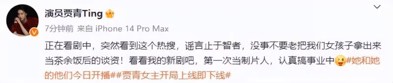 賈青回應王麗坤前夫轉帳傳聞:謠言止於智者,別拿女孩當談資!