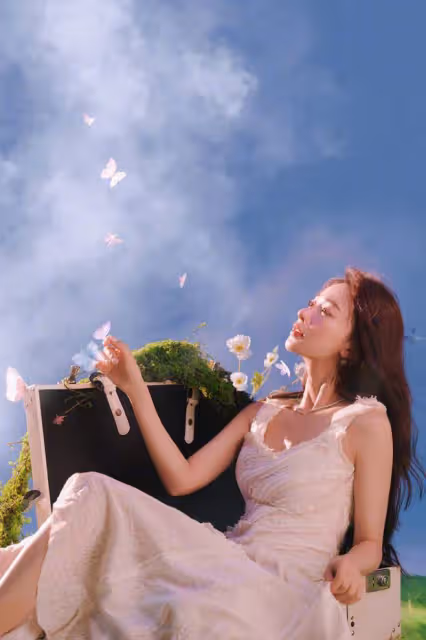 吳謹言生日寫真大放送:變身蝴蝶仙子,紅髮白裙純欲撩人!