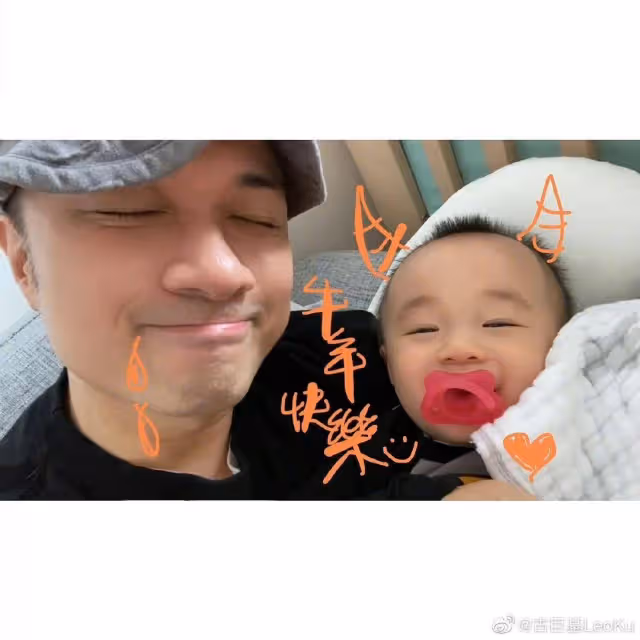 港星古巨基獲兒子慶生！收驚喜大禮開心不已，兩父子長相太相似