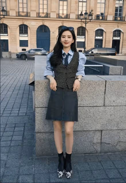 劉詩詩巴黎漫步,學院風造型青春洋溢,隨性自在引熱議