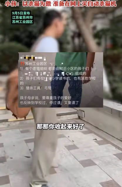 駭人聽聞!蘇州一男孩以「殺貓為傲」,母親發言引爭議:尊重愛好
