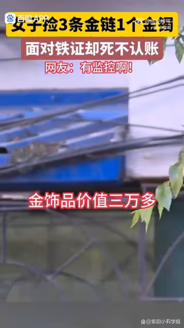 女子銀行撿3條金鍊1個金鐲死不認帳,網友怒批:太無恥!