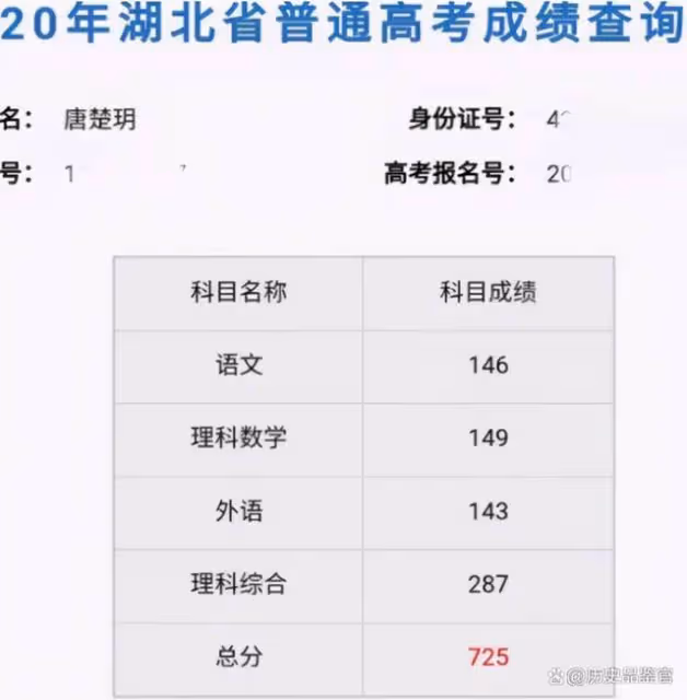 2020年,湖北高考狀元725分:語文成績十年難遇,7歲豪言結果成真