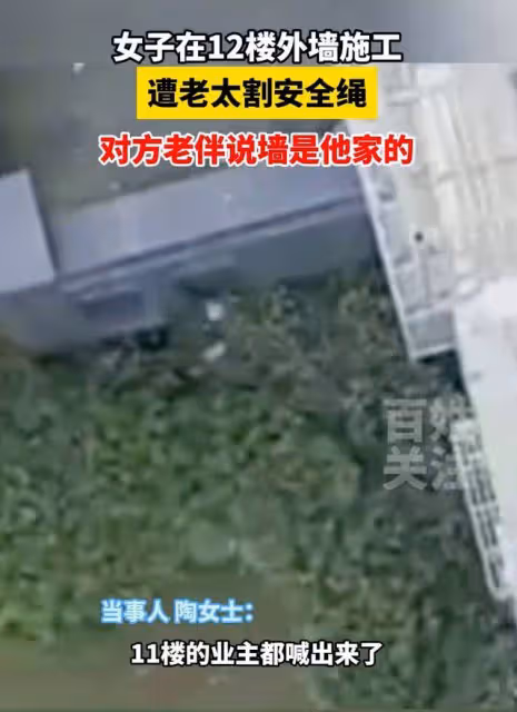 合肥女子高空作業,樓下老太竟割安全繩「碰我外牆就割」,警方通報