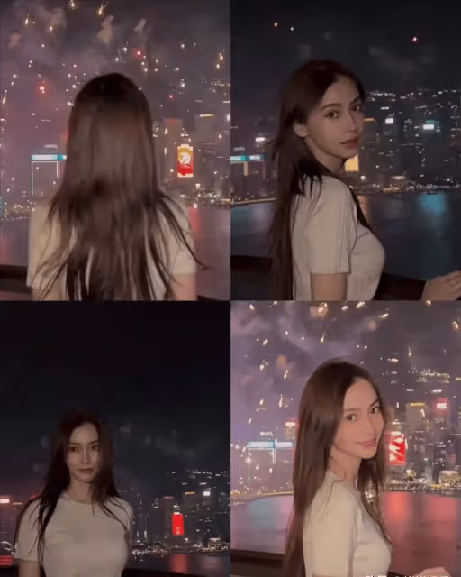 楊穎國慶看煙花秀,長發披肩回眸一笑好驚艷,美得讓人心動不已!