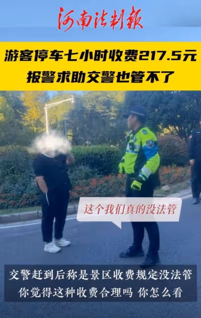 荒唐!南京景區停車場7小時收費217元,遊客吐槽後,警察說管不了