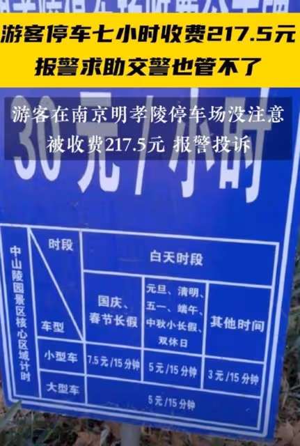 荒唐!南京景區停車場7小時收費217元,遊客吐槽後,警察說管不了