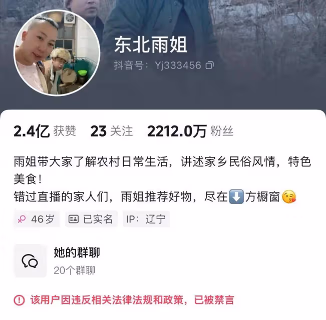 東北雨姐被罰165萬,帳號已禁言!小楊哥罰了6千多萬,為何不禁言