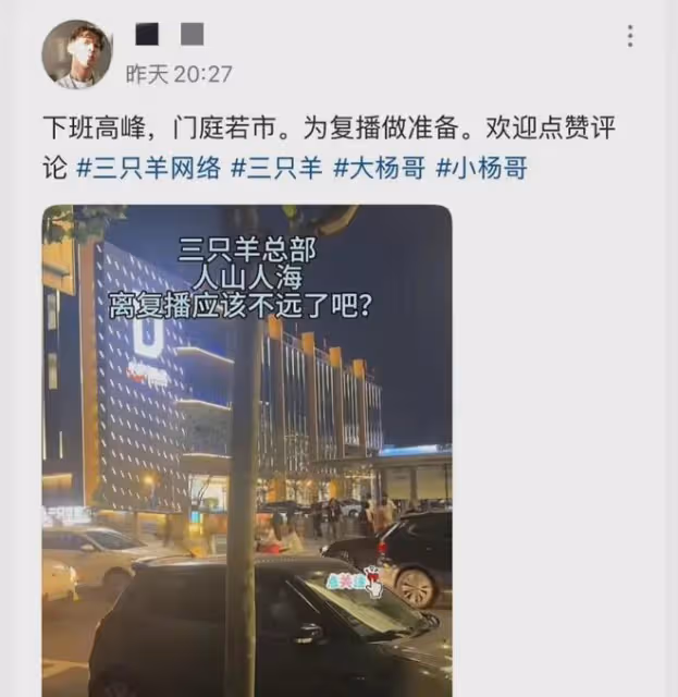 三隻羊總部門口停滿車輛或將復播,多名博主對其負面報道已被下架