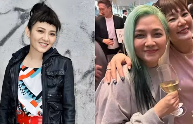 47歲范曉萱大變樣，一頭綠髮參加婚禮，網友：不知切子宮後不後悔