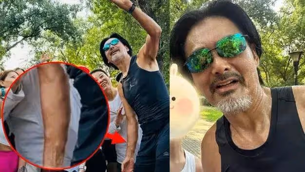69歲周潤發朝陽公園領跑,胳膊長滿小肉球,網友稱其身高180以上