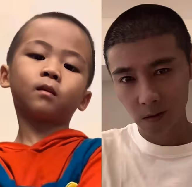 張晉曬三胎兒子近照,樂兒和爸爸剪同款板寸,共用一張臉超帥氣