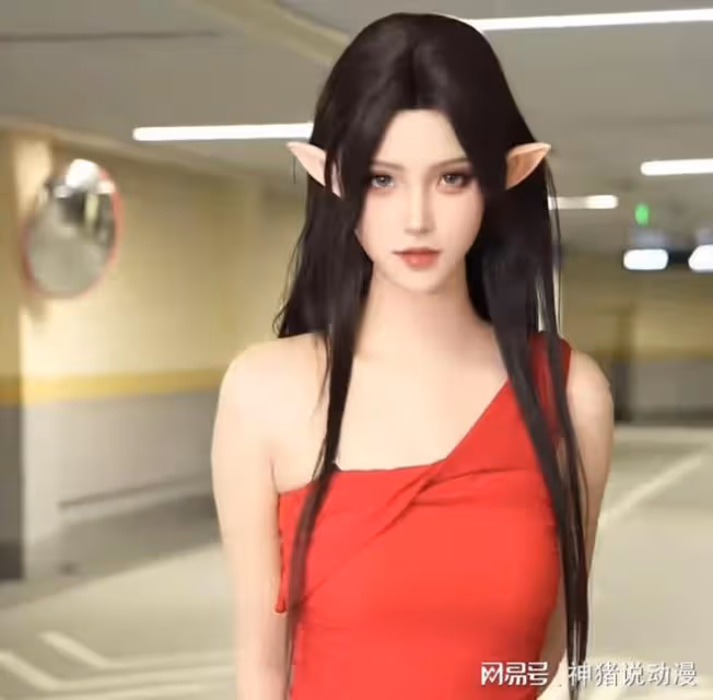美杜莎cos來襲，紅衣浴袍超有料，大長腿真長，比動漫版還美