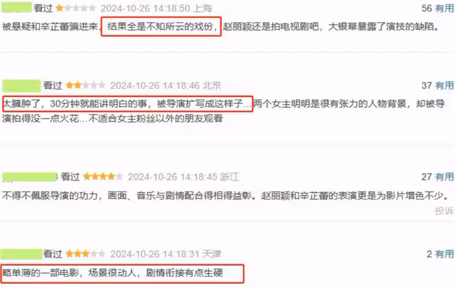 好傢夥,《喬妍的心事》上映就差評一片,觀眾差評理由出奇的一致