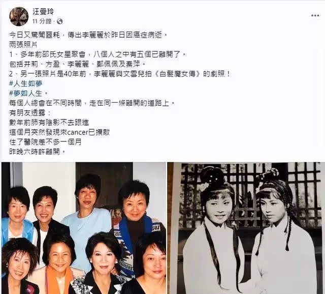 74歲港星李麗麗病逝，一生未婚無兒女，晚年患癌面容憔悴消瘦