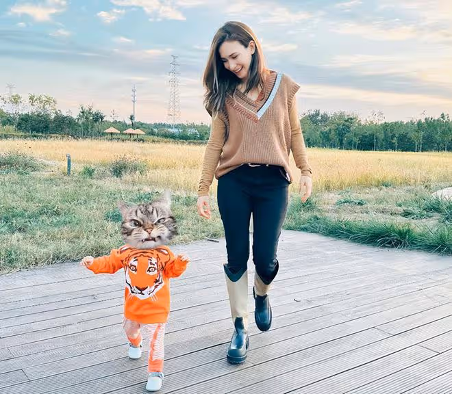 韓庚老婆曬全家福，夫妻穿情侶學院服撒糖，2歲女兒南瓜裝超級萌