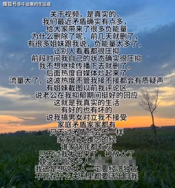 瑞士卷女主後續:視頻是真的已經刪除視頻,得了抑鬱症沒打算離婚