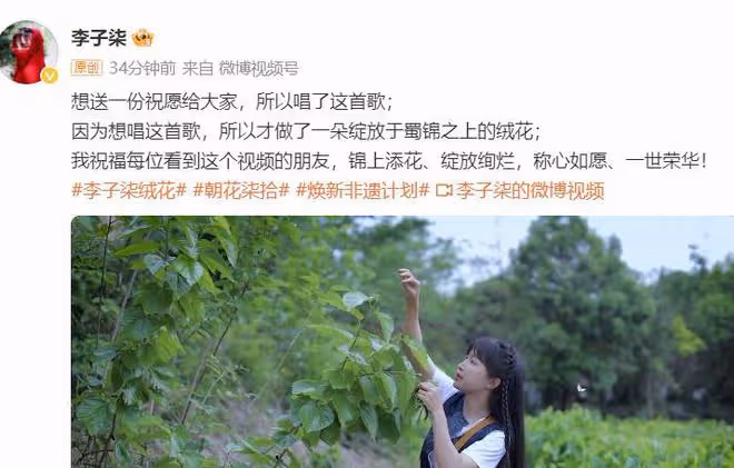 李子柒更新第三條視頻：為粉絲唱了一首歌，製作蠶絲絨花慶祝生日
