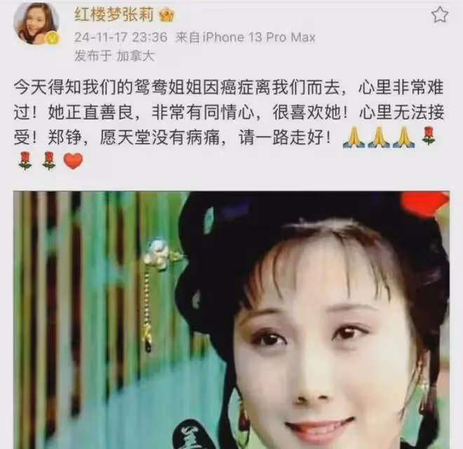 87版紅樓夢「鴛鴦」扮演者鄭錚去世,享年61歲,死因曝光令人惋惜