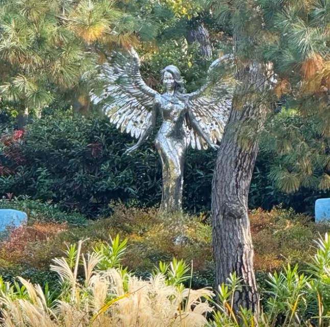 李玟墓地里的雜草被清除,環境比以前更好看,墓前擺好花盆和綠景