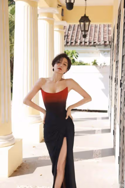 秦嵐穿紅色抹胸裙露傲人事業線!膚白貌美大長腿性感火辣
