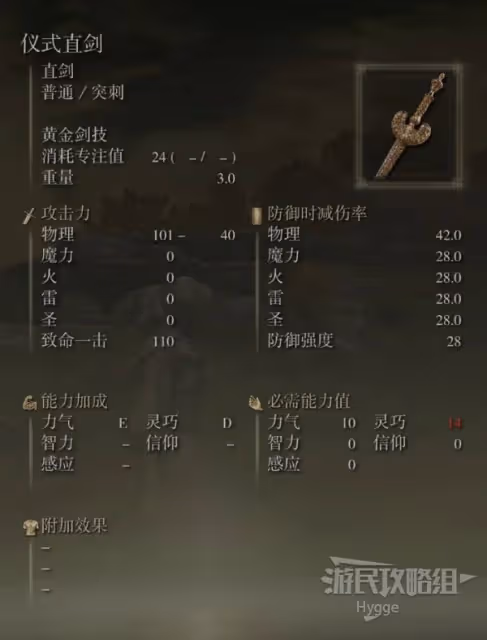《艾爾登法環》儀式直劍面板與獲取攻略