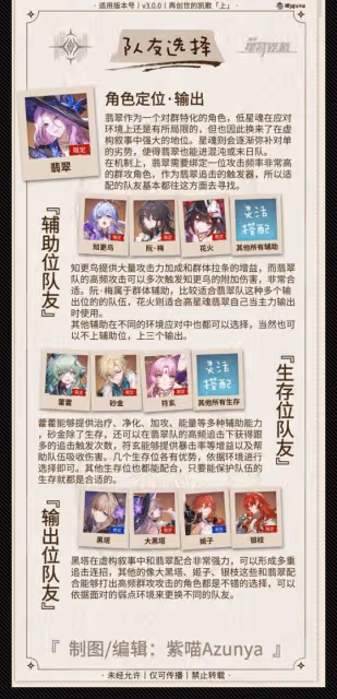 【V3.0攻略】翡翠丨培養一圖流丨加點丨配隊丨參考面板