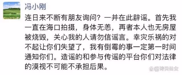 洛杉磯山火肆虐,馮小剛闢謠住宅被燒,本人發聲:造謠將承擔後果