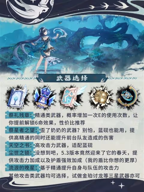 《原神》藍硯聖遺物、武器選擇與配隊攻略