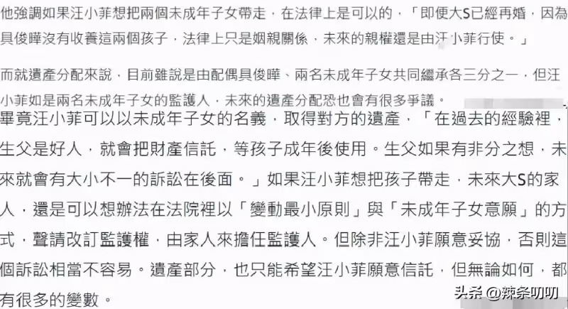 台媒:大S已火化留下6.5億遺產,疑似分成三份,孩子可能分200萬
