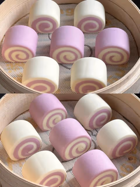 超鬆軟！雙色紫薯饅頭～這顏色也太好看了！