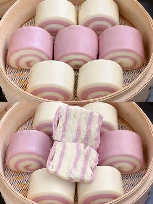 超鬆軟！雙色紫薯饅頭～這顏色也太好看了！