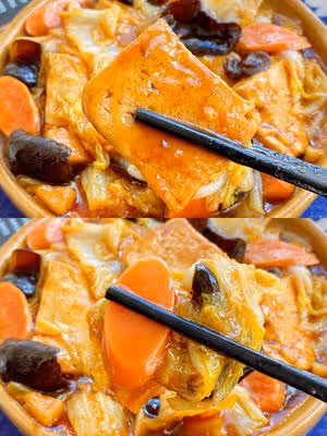 醬香美味!好吃到光碟的火腿白菜豆腐煲~
