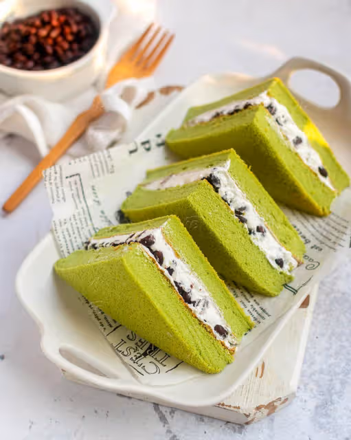 🌱春遊野餐小點心｜🍵抹茶紅豆三明治蛋糕🍰