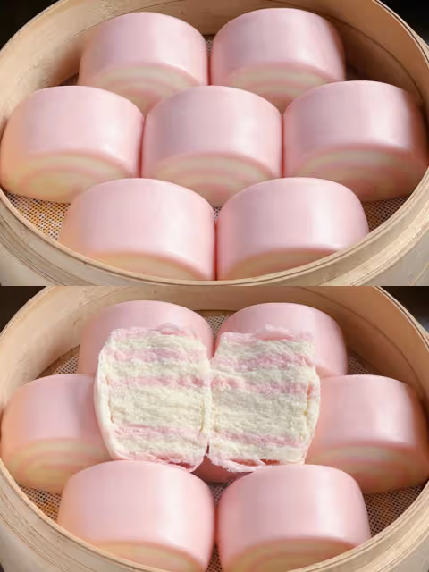 無糖無油！水光肌粉嘟嘟奶香雙色饅頭…超仙！