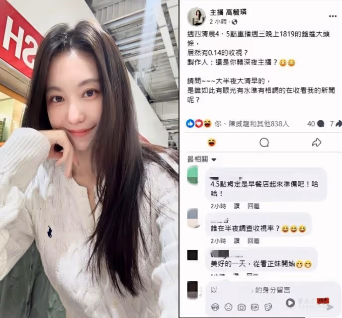 美女主播新聞凌晨重播！收視率一出製作人驚呆：要不要轉當深夜主播？