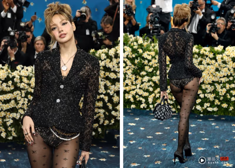 LISA首次亮相Met Gala!全身LV黑蕾絲 下半身僅穿條三角內內見人