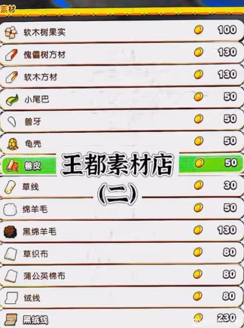 《幻想生活i》王都商店出售物品一覽