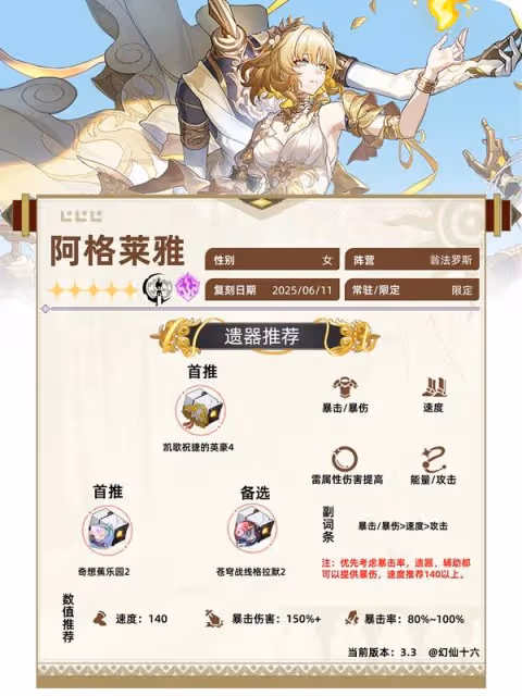 《崩壞:星穹鐵道》阿格萊雅3.3版培養指南