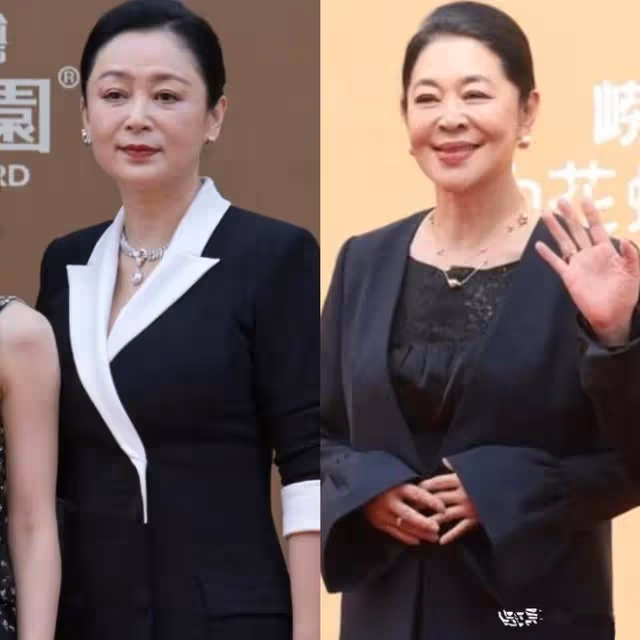56歲陳紅和66歲倪萍現身青島，倆人梳同款髮型氣場差距不一般
