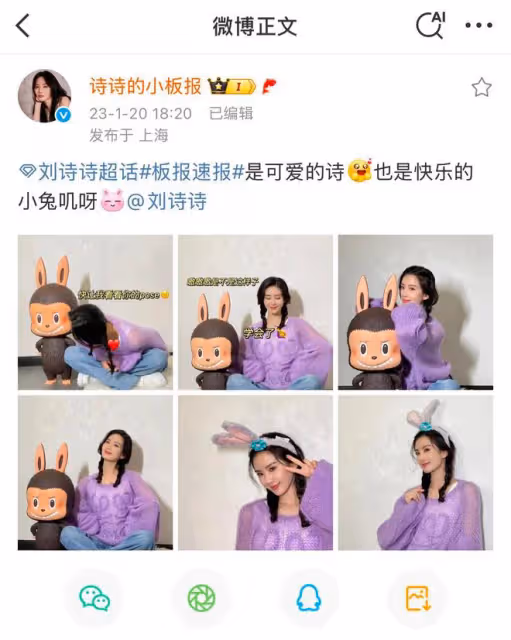 劉詩詩給labubu安排了保護殼，網友發現她是labubu的老粉