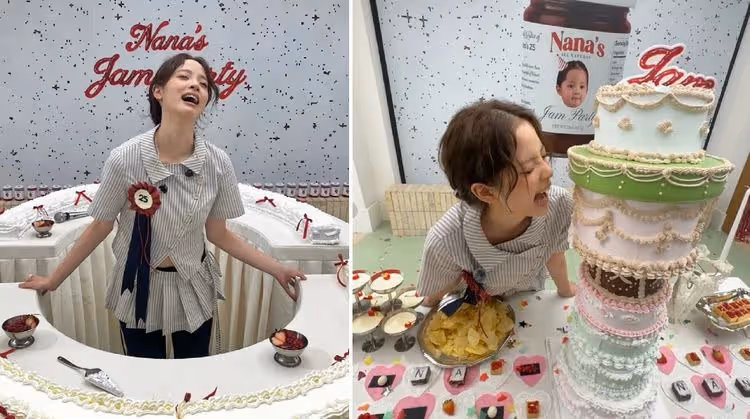 歐陽娜娜坐在蛋糕裡辦25歲慶生趴！妮妮說好給驚喜被歐陽龍雷到