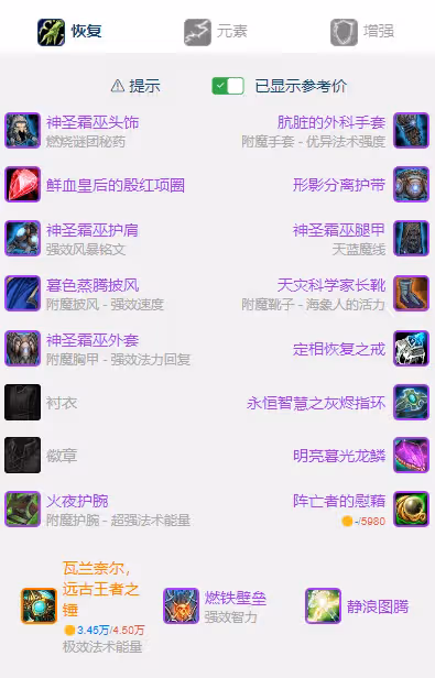 WLK懷舊服P5階段:奶薩BIS裝備搭配推薦