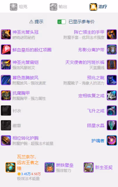 WLK懷舊服P5階段：奶騎BIS裝備搭配推薦