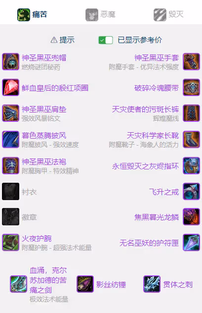 WLK懷舊服P5階段:痛苦術BIS裝備搭配推薦