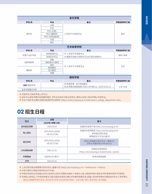 【招生簡章】26年3月入學韓國漢陽大學首爾校區本科