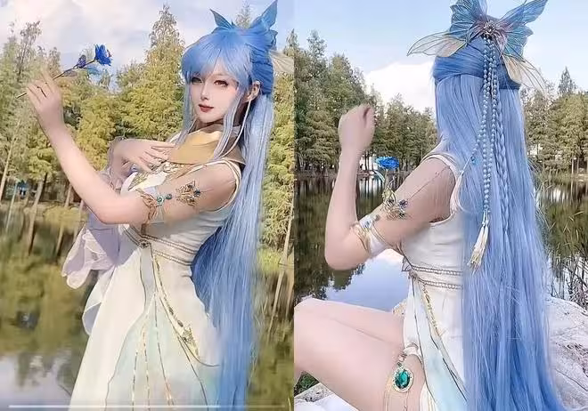 唐舞桐永劫無間聯動cos,粉藍長發絕美,衣服建模比動漫還美!