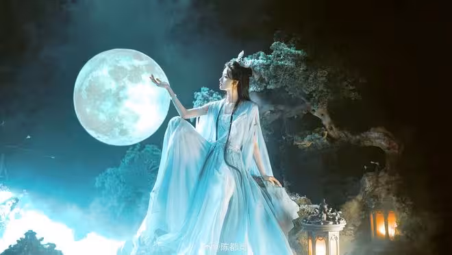 陳都靈又出神造型，清藍薄紗、絕美容顏、神似清冷自持的大師姐！
